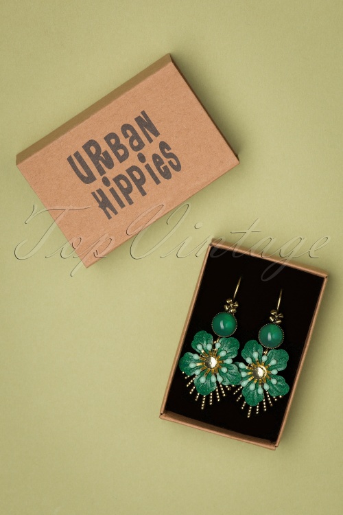 Urban Hippies - 70s Raio Flower Earrings in Gold and Emerald 3