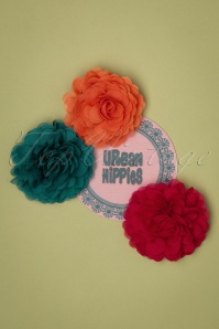 Urban Hippies - Hair Flowers Set Années 70 en Bleu Sarcelle, Carotte et Rouge Sang