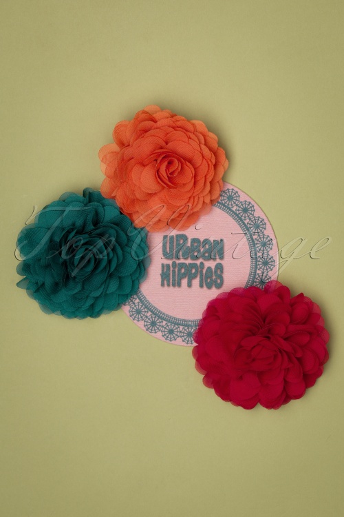 Urban Hippies - Hair Flowers Set in Watercress, Lingerie Pink and Thistle