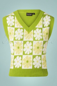Vixen - 70s Daisy Crochet Spencer Vest in Green