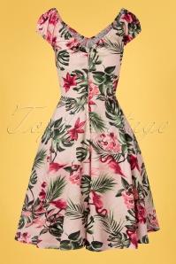 Vixen - Tropical Flamingo Kleid schulterfrei Swing Kleid in Hellrosa 4