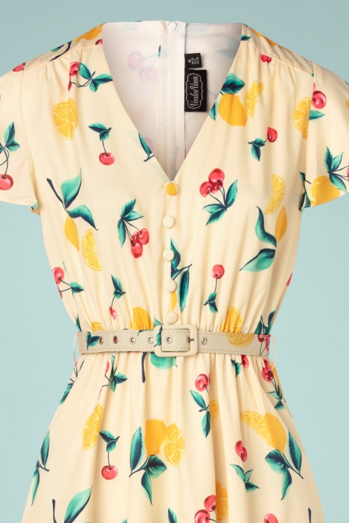 Vixen - 50s Cherry Lemonade Swing Dress in Soft Yellow 3