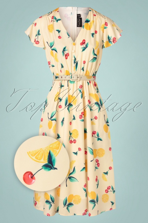 Vixen - 50s Cherry Lemonade Swing Dress in Soft Yellow