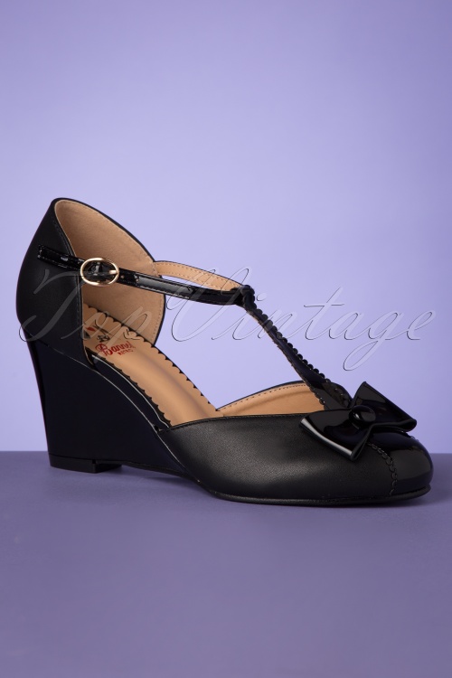Banned Retro - 50s Vixen Bow Wedges in Black