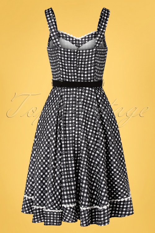 Vixen - 50s Vita Heart Gingham Swing Dress in Black and White 4