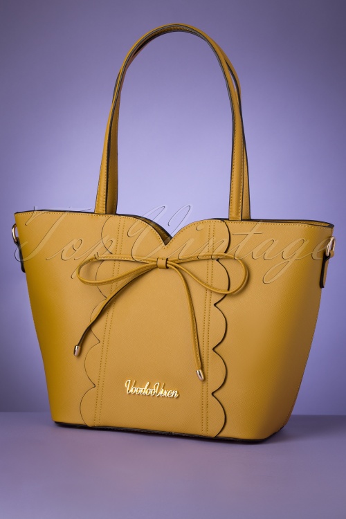 Vixen - 50s Bow Front Scalloped Shopper Bag in Mustard 3