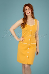 Vixen - 60s Daisy Trim Button Dress in Yellow 2