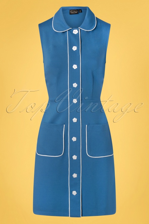 Vixen - 60s Bibi Button Dress in Blue 2