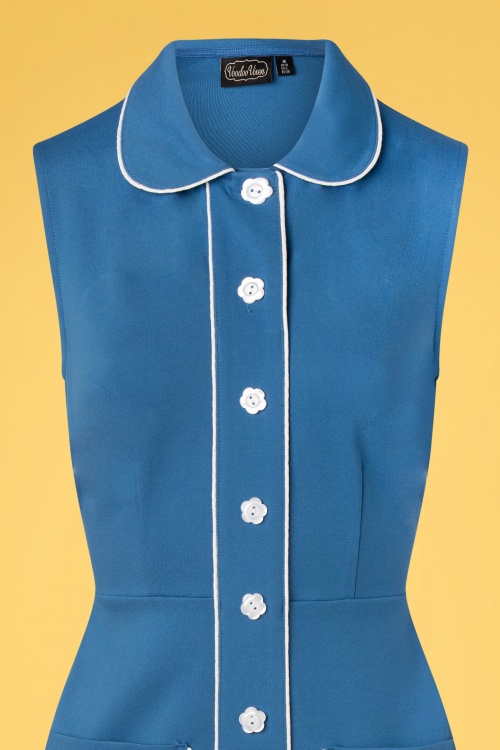 Vixen - 60s Bibi Button Dress in Blue 3