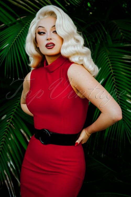 Glamour Bunny - The Sandra Pencil Dress in Lipstick Red 3
