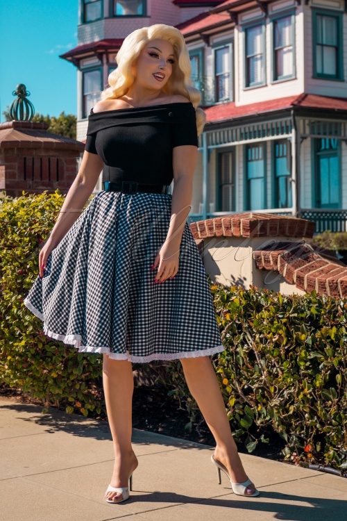 Glamour Bunny - The Brigitte Gingham Swing Dress in Black and White 9