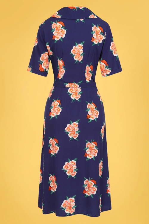 Collectif Clothing - Alberta Spring Floral Dress Années 40 en Bleu Marine 3
