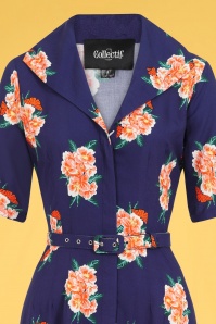 Collectif Clothing - Alberta Spring Floral Dress Années 40 en Bleu Marine 4