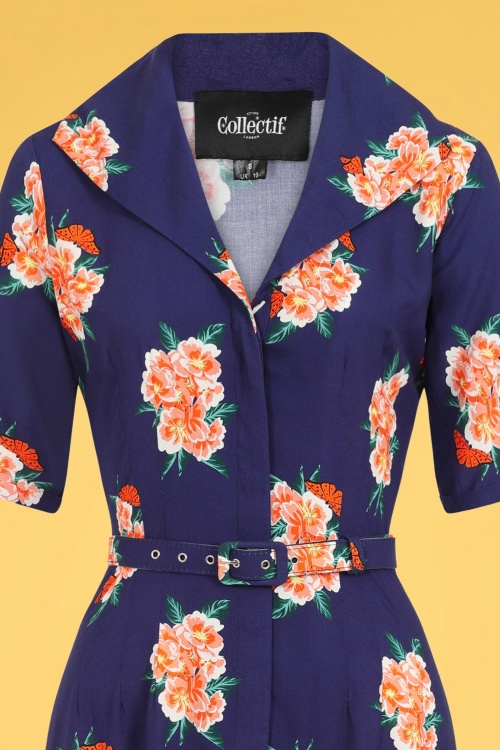 Collectif Clothing - Alberta Spring Floral Kleid in Marineblau 4