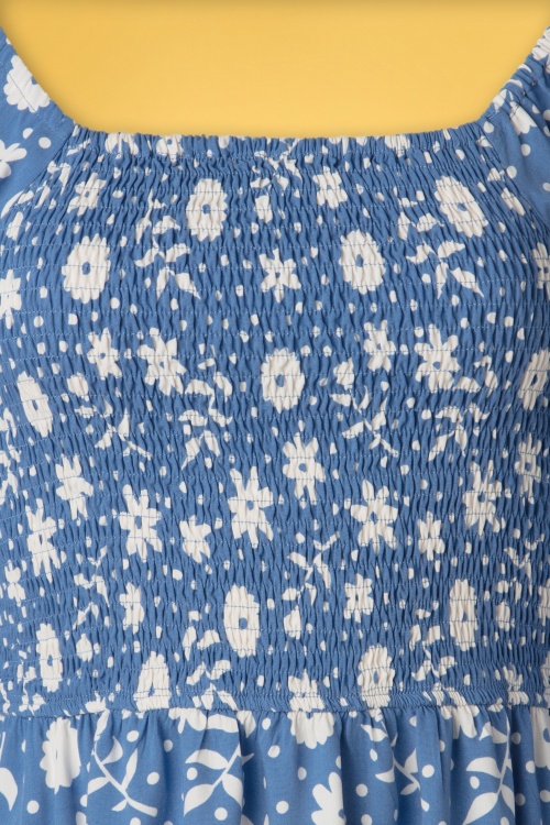 Sugarhill 40218 Raquel Shirred Dress Blue Vintage Block Floral 220405 505W