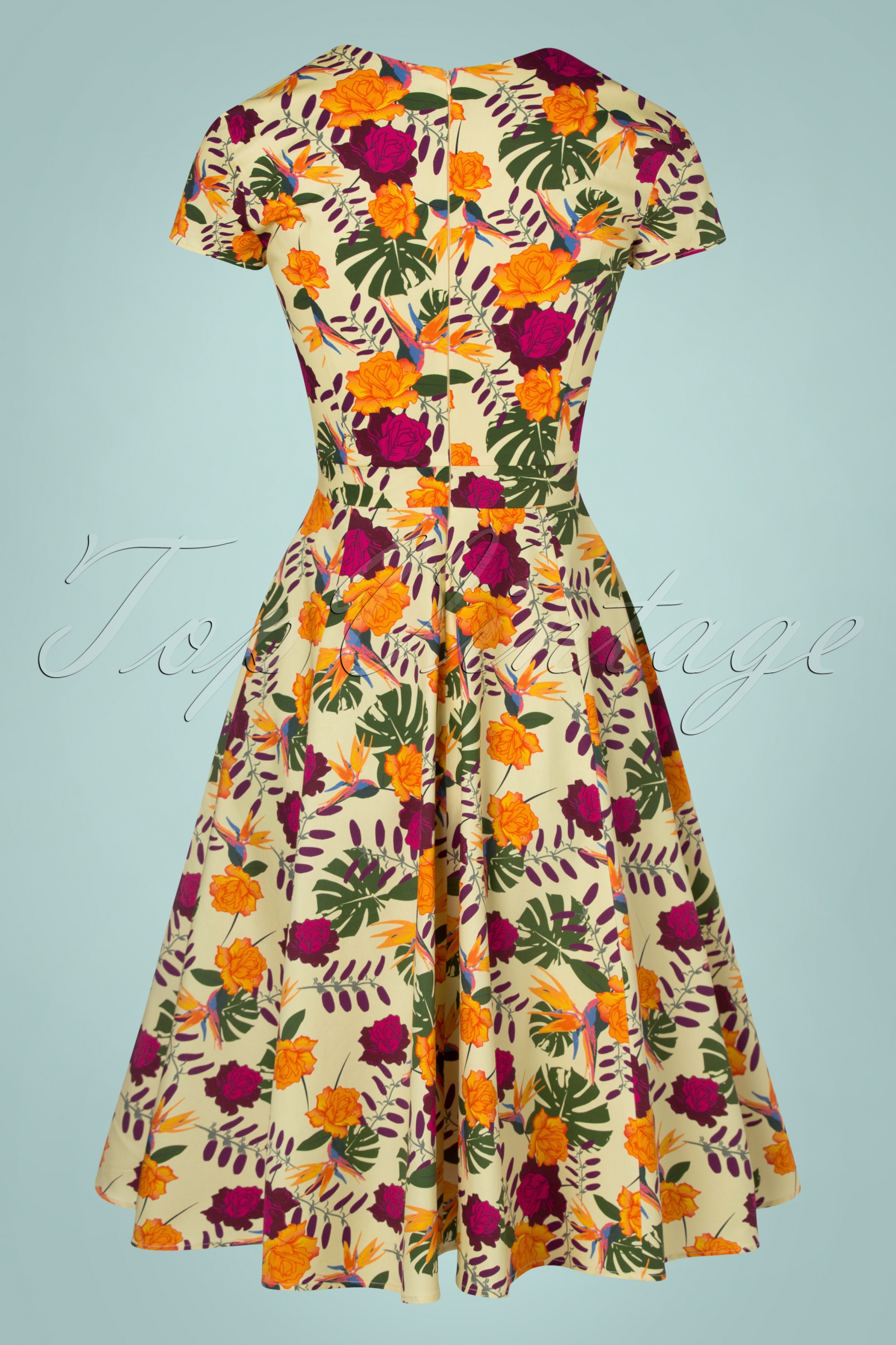 Topvintage Boutique Collection - Topvintage exclusive ~ Olivia swingjurk met korte mouwen en bloemen in geel 7