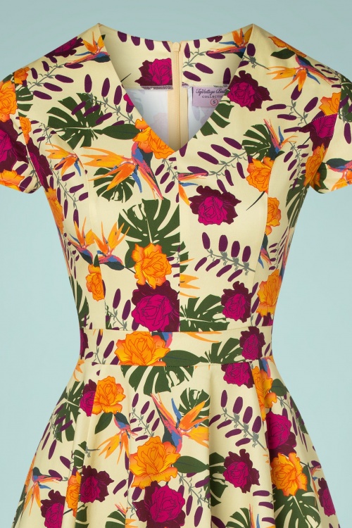 Topvintage Boutique Collection - Exklusiv bei TopVintage ~ Olivia Floral Kurzarm Swing Kleid in Gelb 5