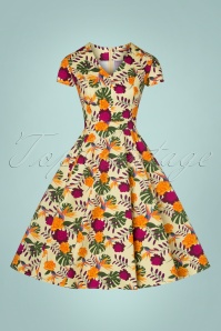 Topvintage Boutique Collection - Exclusivité TopVintage ~ Olivia Floral Short Sleeves Swing Dress Années 50 en Jaune 4