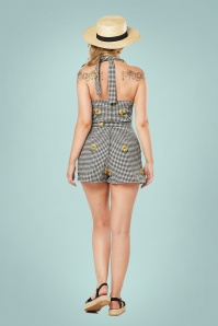 Timeless - 50s Davia Gingham Sunflowers Playsuit in Black and Ivory 3