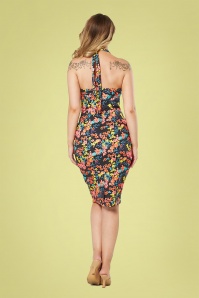 Timeless - 50s Sally Floral Pencil Dress in Black 3