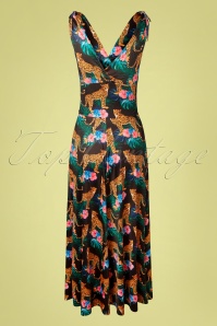 Vintage Chic for Topvintage - Grecian bloemen luipaard maxi jurk in zwart 2