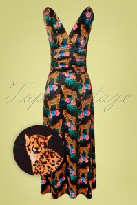 Vintage Chic for Topvintage - Grecian bloemen luipaard maxi jurk in zwart
