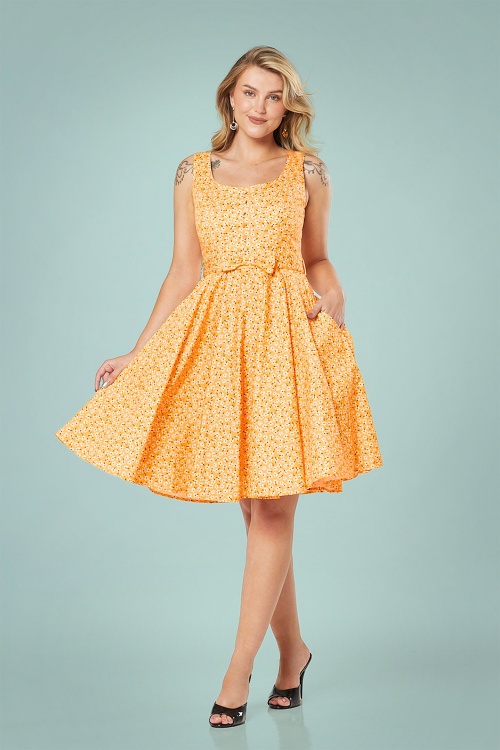 Timeless - 50s Selda Ditsy Floral Swing Dress in Yellow