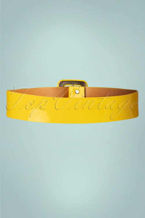 Collectif Clothing - 50s Sally Patent Plain Belt in Yellow 2