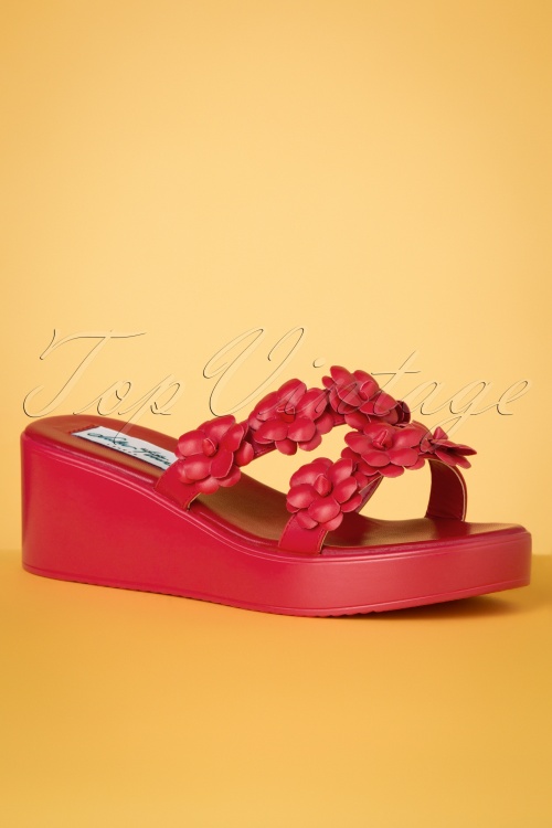 Lulu Hun - Leandra Roses Wedge Sandals Années 60 en Rouge 2