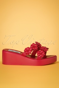 Lulu Hun - 60s Leandra Roses Wedge Sandals in Red 4