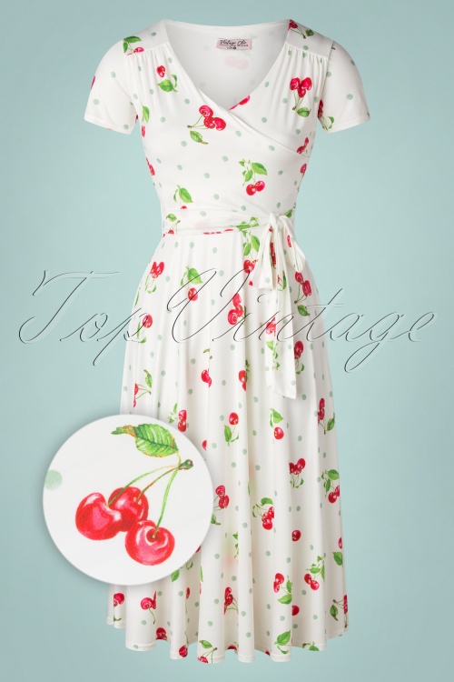 Vintage Chic for Topvintage - Faith Cherry Polkadot Swing Kleid in Elfenbein