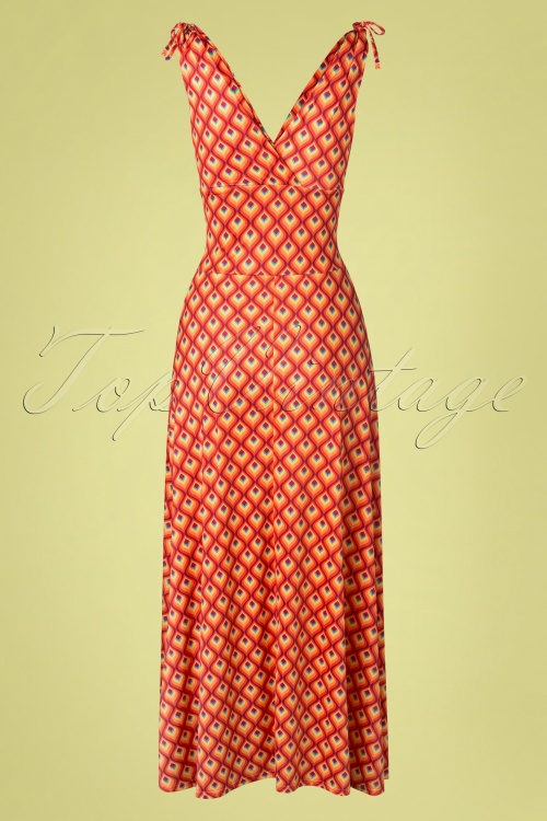 Vintage Chic for Topvintage - Grecian geo maxi jurk in oranje 4