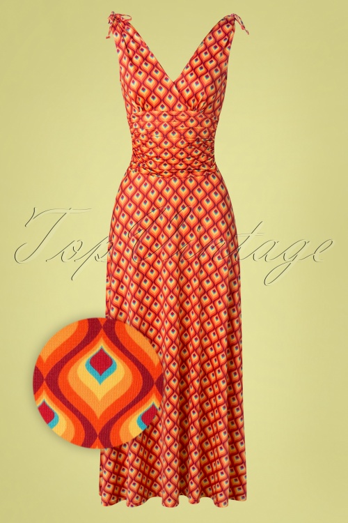 Vintage Chic for Topvintage - Robe Maxi Grecian Geo Années 70 en Orange