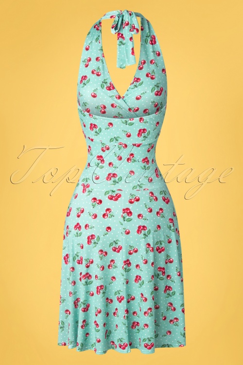 Vintage Chic for Topvintage - Yolanda Polkadot und Cherry Neckholder Kleid in Mint 2