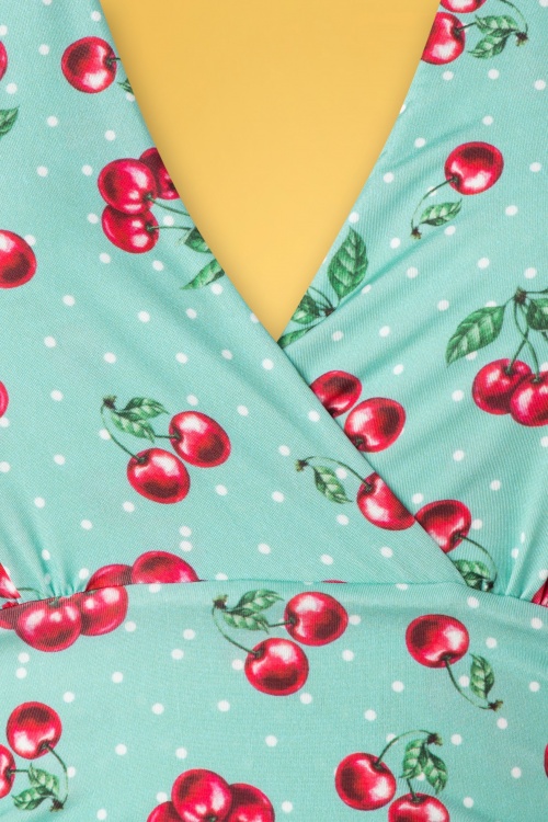 Vintage Chic for Topvintage - Yolanda Polkadot und Cherry Neckholder Kleid in Mint 4