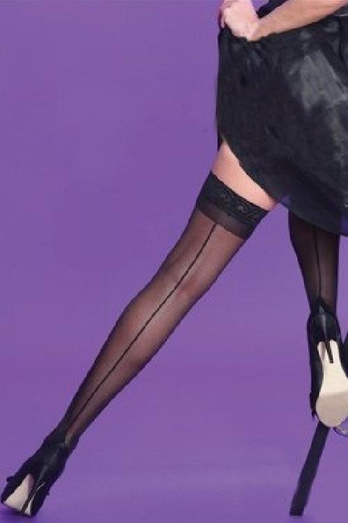 Scarlet - Classic Seamer Lace top Hold Ups en Noir