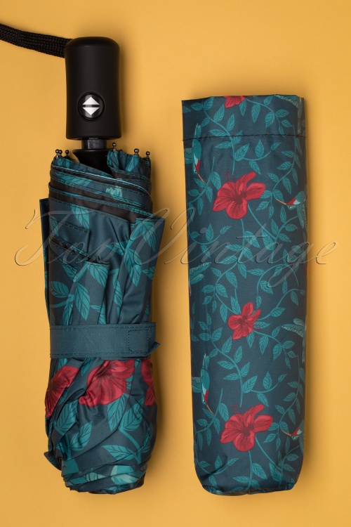Collectif Clothing - Kolibri Eden Faltbarer Regenschirm in Blaugrün