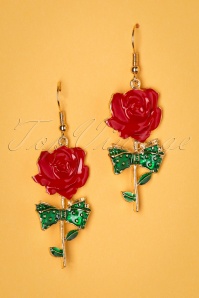 Collectif Clothing - 50s Rosie Rosette Earrings in Red and Green
