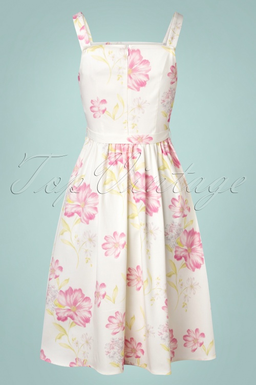 Hearts & Roses - Femmy Floral Swing Dress Années 50 en Blanc 4