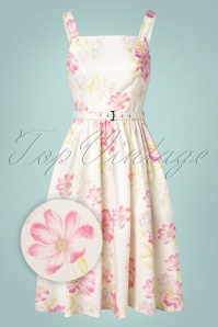 Hearts & Roses - Femmy Floral Swing Dress Années 50 en Blanc