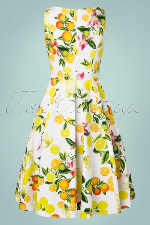 Hearts & Roses - 50s Luisa Lemon Swing Dress in White 2
