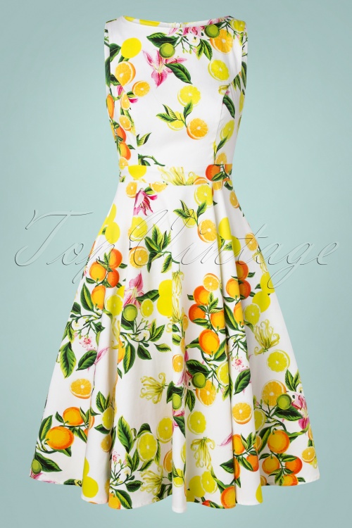 Hearts & Roses - Luisa Lemon Swing Dress Années 50 en Blanc