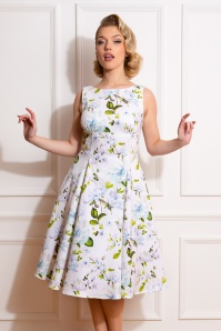 Hearts & Roses - 50s Catherine Floral Swing Dress in White