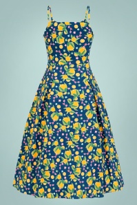 Bright and Beautiful - Demmi Orange Bloom Dress Années 70 en Bleu 5