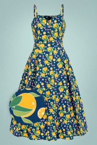 Bright and Beautiful - Demmi Orange Bloom Dress Années 70 en Bleu 2