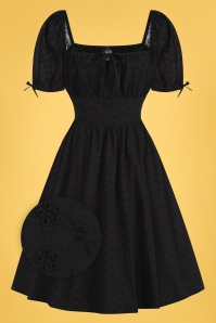 Collectif Clothing - Isla Broderie Anglaise Swing Dress Années 50 en Noir 2