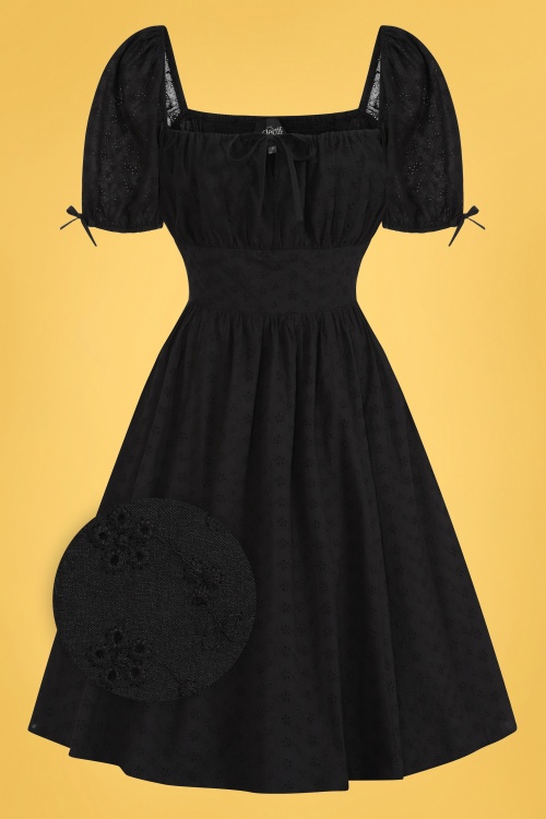 Collectif Clothing - 50s Isla Broderie Anglaise Swing Dress in Black 2