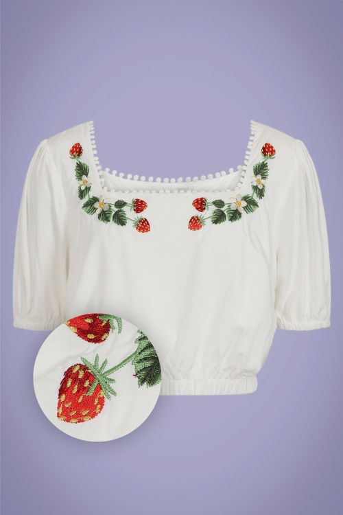 Collectif Clothing - 70s Aurelia Wild Strawberries Top in Ivory
