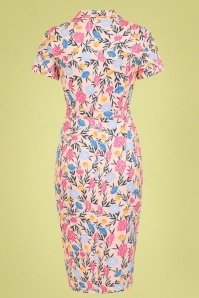 Collectif Clothing - 50s Caterina Floral Whimsy Pencil Dress in Pink 3