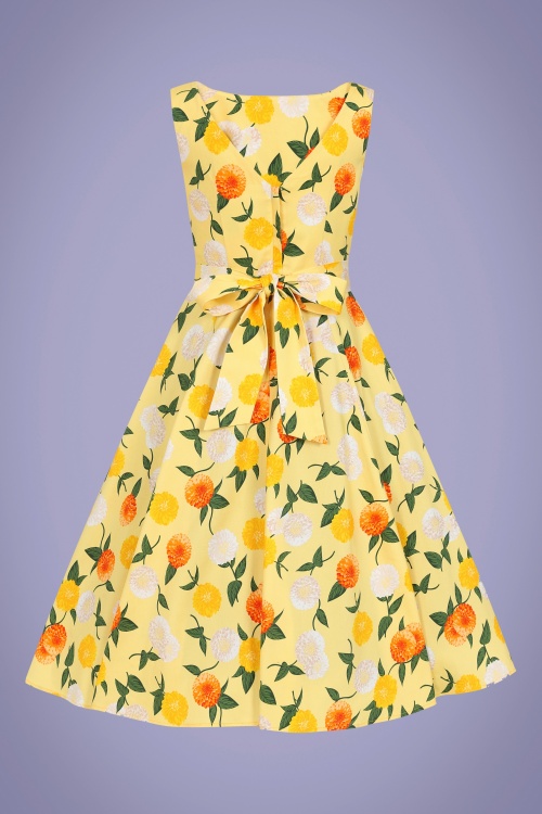 Collectif Clothing - Frances Floral Swing Dress Années 50 en Jaune Soleil 2